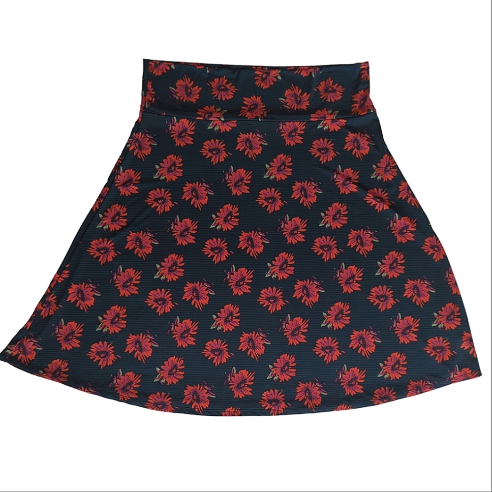 LulaRoe Azure Floral Stried A-Line Skirt 3XL Black Red